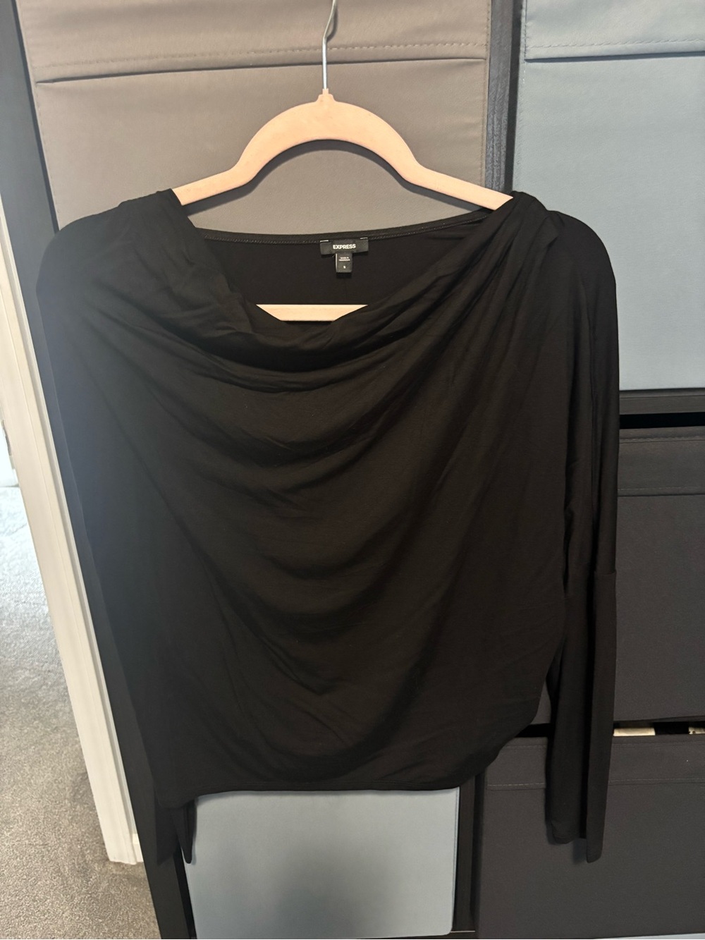 Express Black Draped Long-Sleeve Top